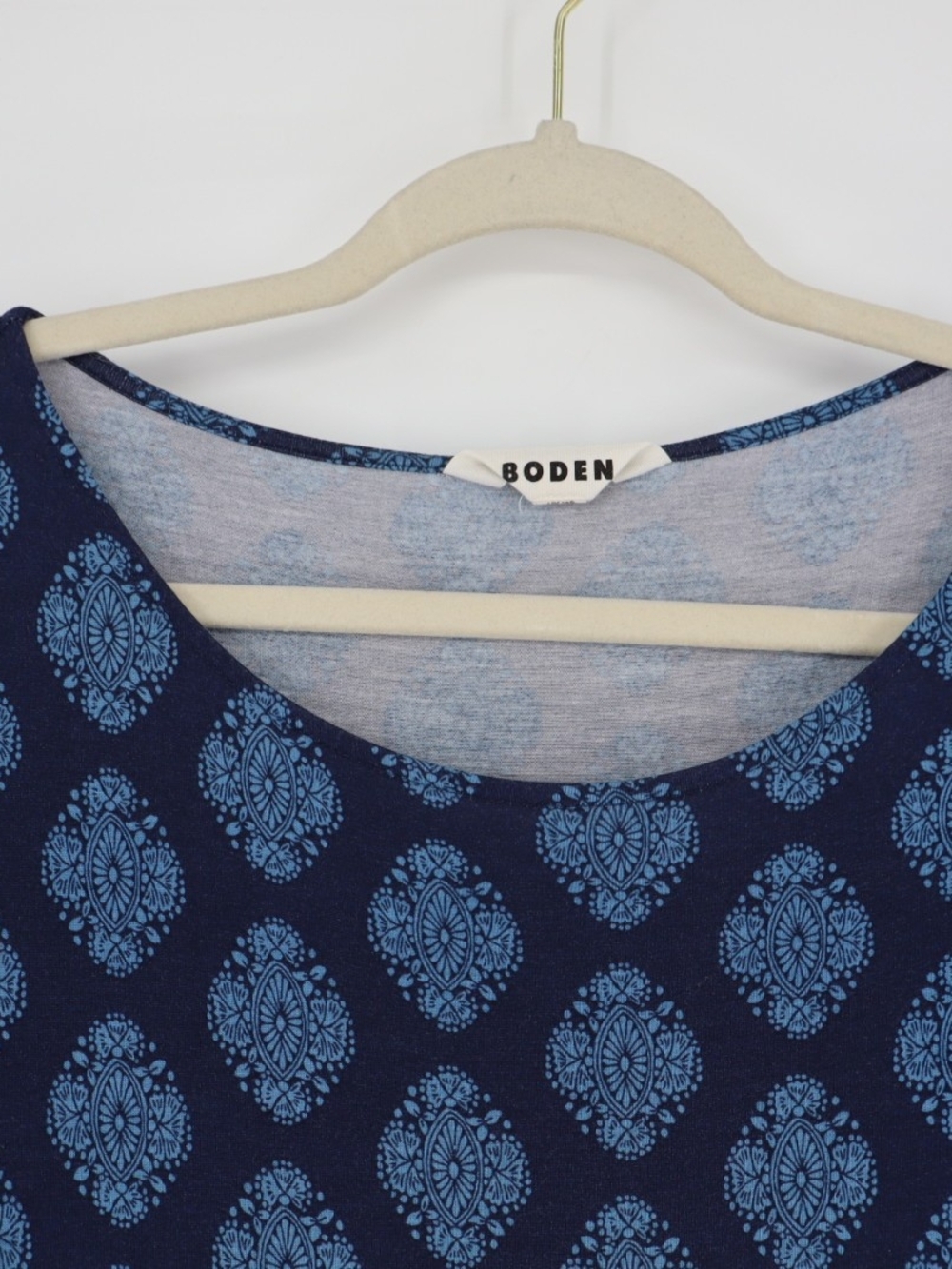 Boden Abigail Jersey Dress 14R Navy Blue Paisley Long Sleeve Pockets A-Line - Picture 4 of 15